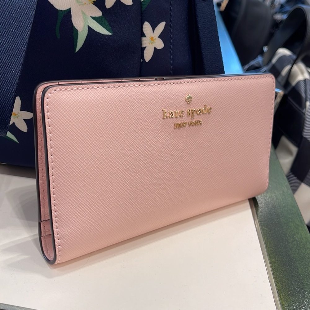 Kate Spade Madison Large Slim Bifold Wallet Conch Pink NWT - Picture 3 of 16